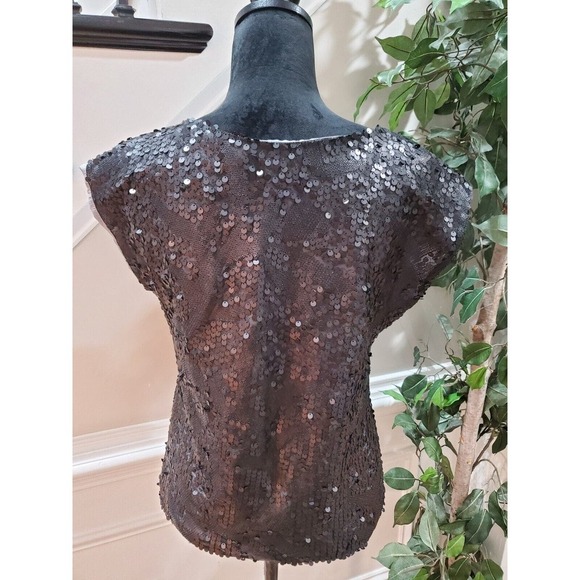 Black Gold Women Sequin Polyester Round Neck Short Sleeve Top Blouse Size Medium - Picture 6 of 11